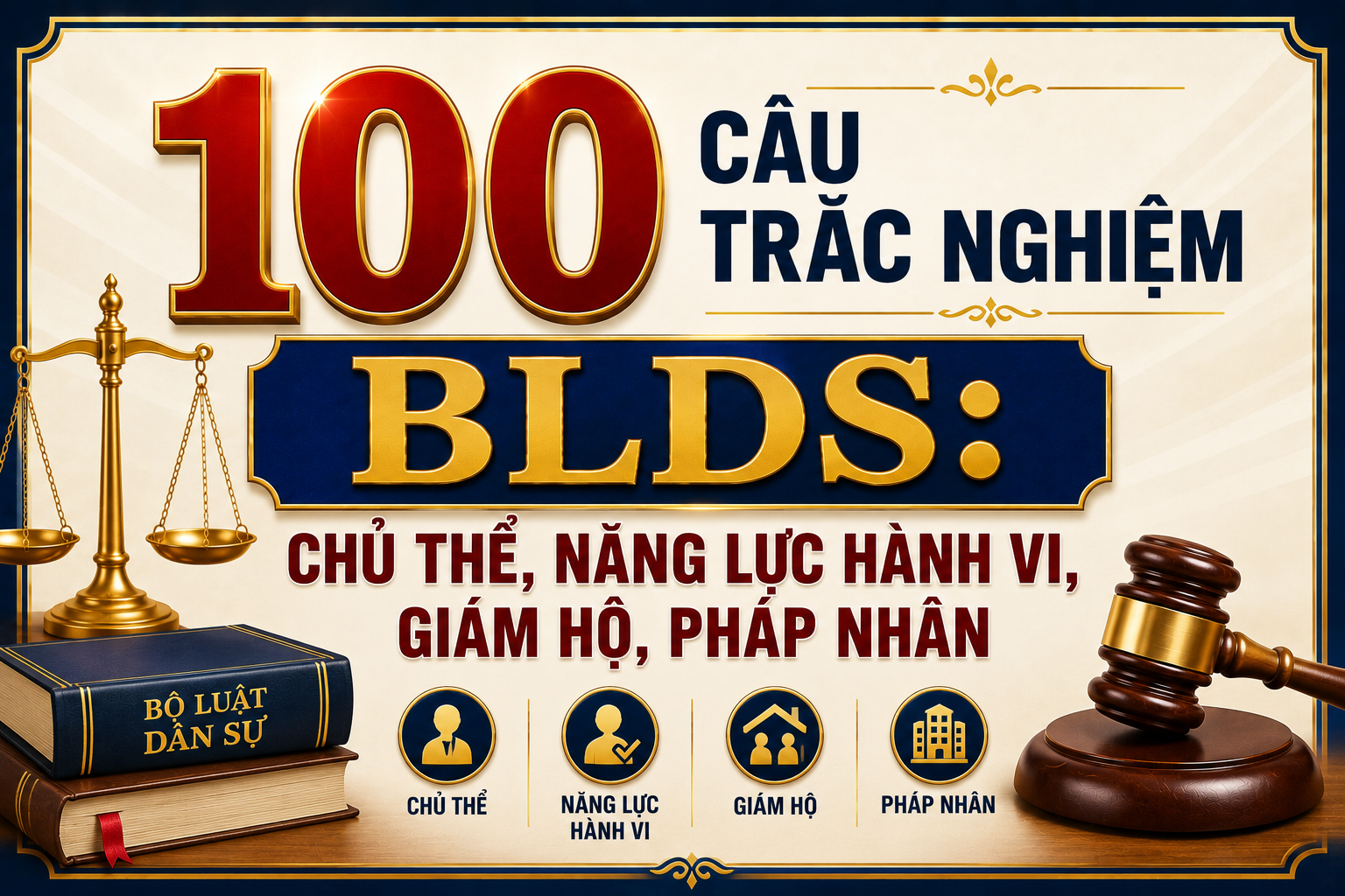 Đề thi 100 câu trắc nghiệm BLDS: Chủ thể, năng lực hành vi, giám hộ, pháp nhân
