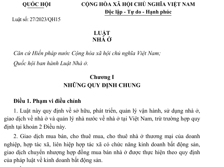 Luật Nhà ở số 27/2023/QH15