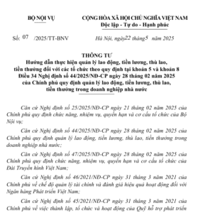 Thông tư 07/2025/TT-BNV hướng dẫn quản lý lao động, tiền lương, thù lao, tiền thưởng trong doanh nghiệp Nhà nước