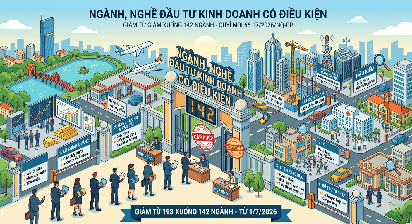 Danh mục 142 ngành nghề đầu tư kinh doanh có điều kiện từ ngày 01/7/2026