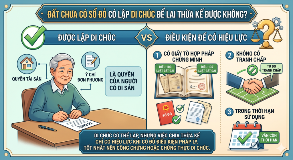 Đất chưa có sổ đỏ có lập di chúc để lại thừa kế được không